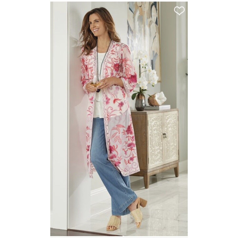 Soft Surroundings Embroidered Palisade Pink Topper Kimono Cardigan XS NWT